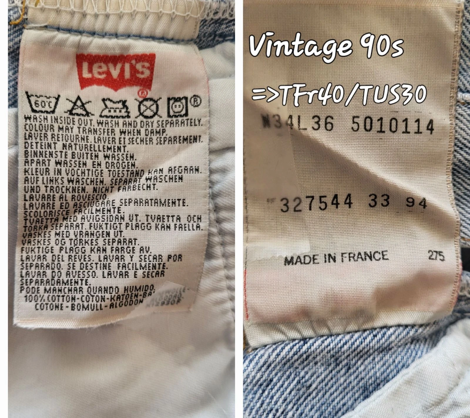 Jeans Levi's 501 TFr40/TUS30 - Azul Claro - Vintage anos 90 - Feito na França - 100% Algodão em OT – photo 6